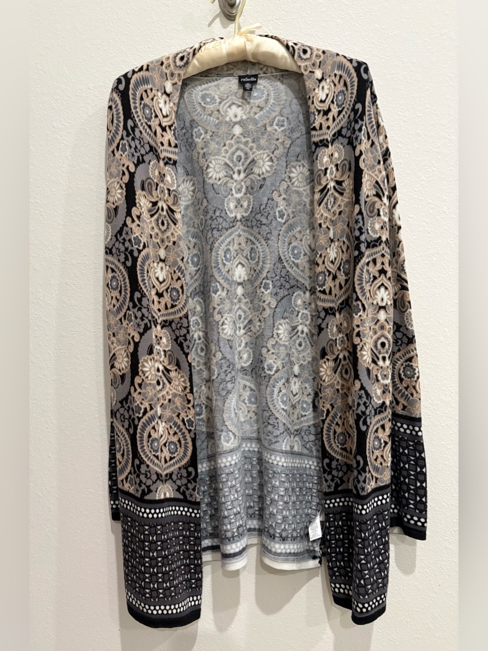 Rafaella Open Front Damask Medallion Print Cardigan Medium- Excellent Condition